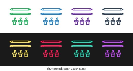 Set line Smart farm with light bulb and plant symbol icon isolated on black and white background.  Vector Illustration