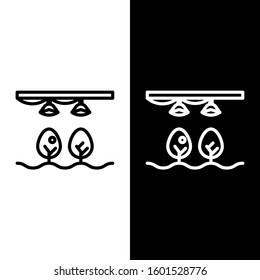 Set line Smart farm with light bulb and plant symbol icon isolated on black and white background.  Vector Illustration