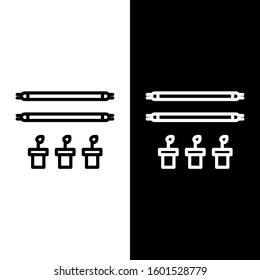 Set line Smart farm with light bulb and plant symbol icon isolated on black and white background.  Vector Illustration
