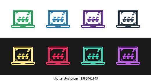 Set line Smart farming technology - farm automation system icon isolated on black and white background.  Vector Illustration