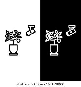 Set line Smart farming technology - farm automation system in app icon isolated on black and white background.  Vector Illustration