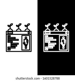 Set line Smart farming technology - farm automation system in app icon isolated on black and white background.  Vector Illustration