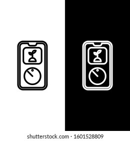 Set line Smart farming technology - timer farm automation system in app icon isolated on black and white background.  Vector Illustration