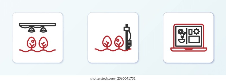 Set line Smart farming technology, with bulb and plant and Standalone sensor icon. Vector