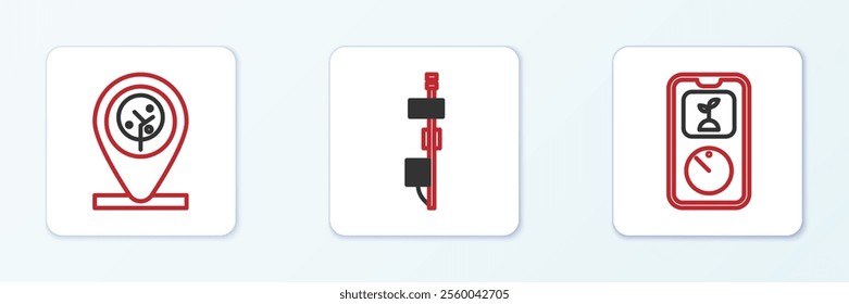 Set line Smart farming technology, Location and tree and Standalone sensor icon. Vector