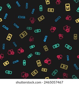 Set line Smart glasses, Battery, Mobile and password protection and home on seamless pattern. Vector