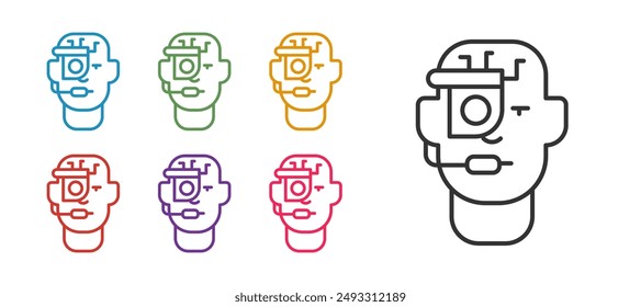 Set line Smart glasses mounted on spectacles icon isolated on white background. Wearable electronics smart glasses with camera and display. Set icons colorful. Vector