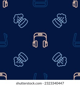 Set line Smart glasses on spectacles, Network cloud connection and Headphones on seamless pattern. Vector