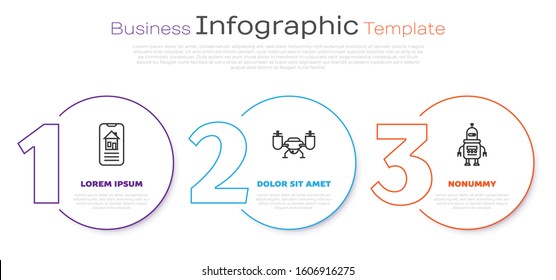 Set line Smart home, Drone flying with action camera and Robot. Business infographic template. Vector