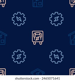 Set line Smart home, Gear and lightning and Electrical panel on seamless pattern. Vector