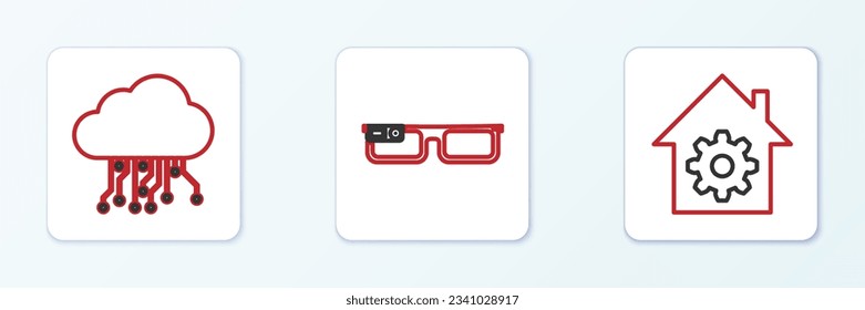 Set line Smart home settings, Internet of things and glasses icon. Vector