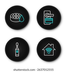 Set line Smart home with wi-fi, Electric toothbrush, Digital door lock and Water sensor icon. Vector