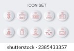 Set line Smart microwave oven, Wireless antenna, electrical outlet, drone, traffic light, TV box receiver, refrigerator and sensor icon. Vector