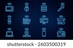 Set line Smart radio, Wireless TV box receiver, server, heating radiator, remote control, microwave oven, Tv system and electric plug icon. Vector