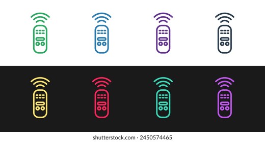 Set line Smart remote control system icon isolated on black and white background. Internet of things concept with wireless connection.  Vector