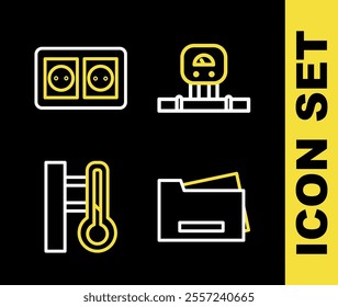 Set line Smart sensor, Printer, Meteorology thermometer and Electrical outlet icon. Vector