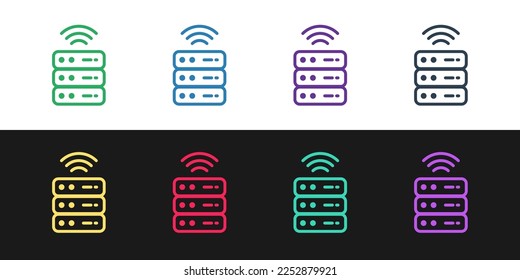 Set line Smart Server, Data, Web Hosting icon isolated on black and white background. Internet of things concept with wireless connection.  Vector
