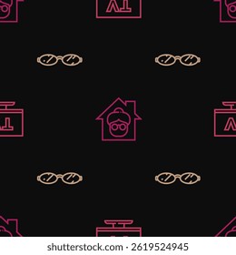 Set line Smart Tv, Eyeglasses and Nursing home on seamless pattern. Vector