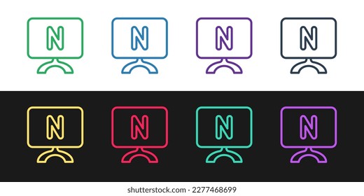 Establecer línea de icono de Smart Tv aislado en fondo blanco y negro. Cartel de televisión.  Vector