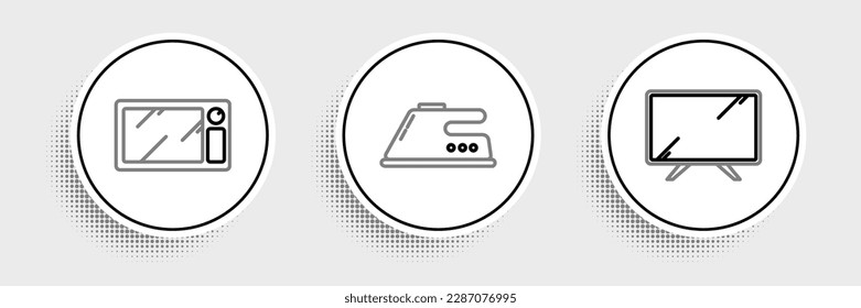 Set line Smart Tv, Microwave oven and Electric iron icon. Vector