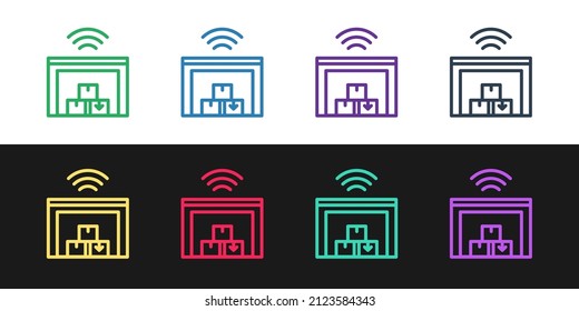 Set line Smart warehouse system icon isolated on black and white background.  Vector