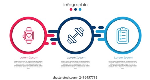 Set line Smart watch, Dumbbell and To do list or planning. Business infographic template. Vector