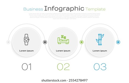 Set line Smart watch, Time to sleep and Bamboo. Business infographic template. Vector