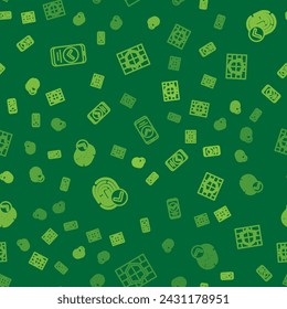 Set line Smartphone, Fingerprint and Shield with brick wall on seamless pattern. Vector