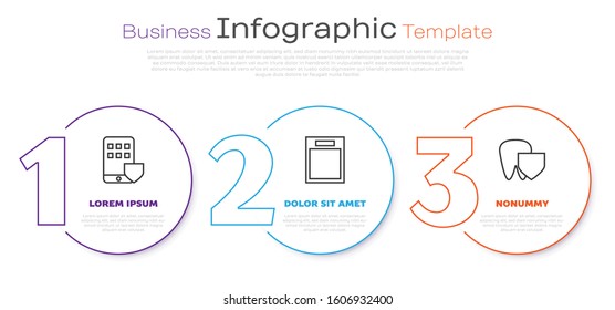 Set line Smartphone insurance, Empty form and Tooth with shield. Business infographic template. Vector