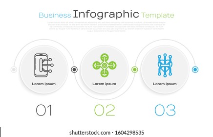 Set line Smartphone, mobile phone, Drone and Processor. Business infographic template. Vector