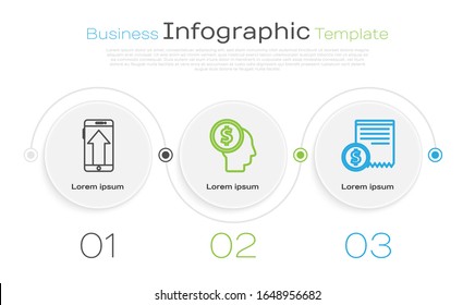 Set line Smartphone, mobile phone, Business man planning mind and Paper check and financial check. Business infographic template. Vector
