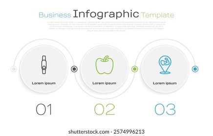 Set line Smartwatch, Apple and Bodybuilder muscle. Business infographic template. Vector