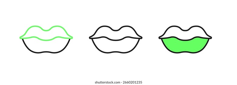 Set line Smiling lips icon isolated on white background. Smile symbol.  Vector