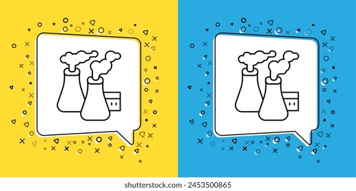 Set line Smoke from factory icon isolated on yellow and blue background. Environmental pollution problem, smoke pipes of factory, ecology industrial harm.  Vector