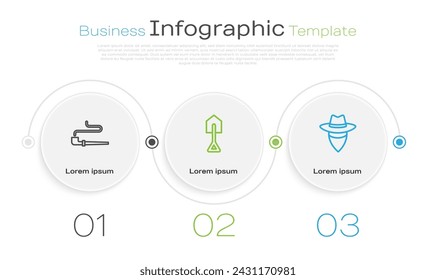 Set line Smoking pipe, Shovel and Cowboy. Business infographic template. Vector