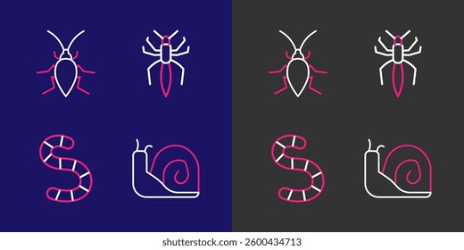 Set line Snail, Worm, Spider and Cockroach icon. Vector