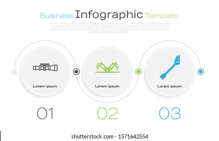 Set line Sniper optical sight, Trap hunting and Flame arrow. Business infographic template. Vector