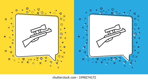 Set line Sniper rifle with scope icon isolated on yellow and blue background.  Vector