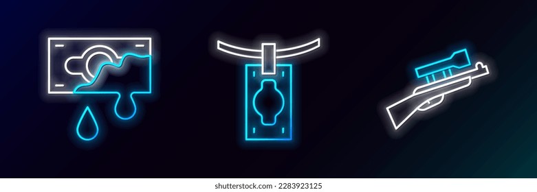 Sniper-Gewehr mit Umfang, Bloody geld und Geldwäsche-Symbol. Neon leuchtend. Vektorgrafik