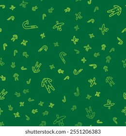 Set line Snorkel, Wetsuit for scuba diving and Kayak and paddle on seamless pattern. Vector