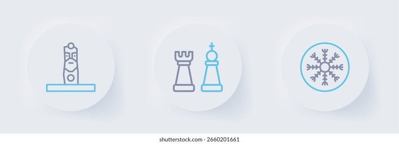 Set line Snowflake, Chess and Slavic pagan idol icon. Vector