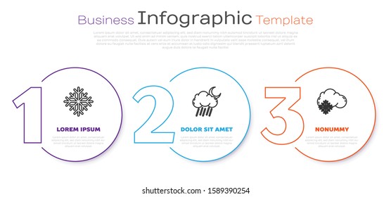 Set line Snowflake, Cloud with rain and moon and Cloud with snow. Business infographic template. Vector