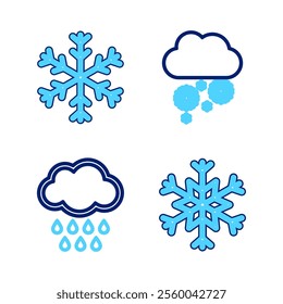 Set line Snowflake, Cloud with rain, snow and  icon. Vector