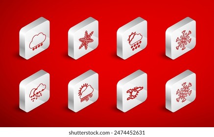 Set line Snowflake, Cloud with snow and sun, Fog, Windy weather and  icon. Vector