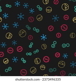 Set line Snowflake, Earth globe and sun, Eclipse of the and Compass on seamless pattern. Vector