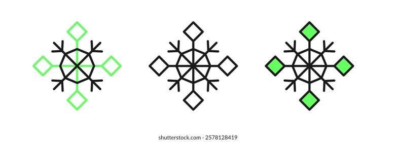 Set line Snowflake icon isolated on white background. Merry Christmas and Happy New Year.  Vector