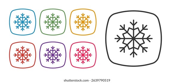 Set line Snowflake icon isolated on white background. Merry Christmas and Happy New Year. Set icons colorful. Vector