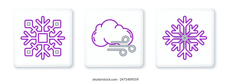 Establecer la línea Copo de nieve, y Windy Clima icono. Vector