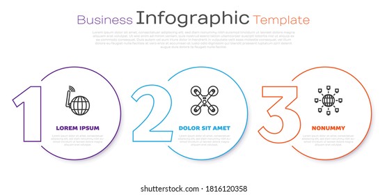 Set line Social network, Drone flying and Social network. Business infographic template. Vector