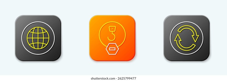 Set line Social network, Industrial hook and Recycle symbol icon. Vector